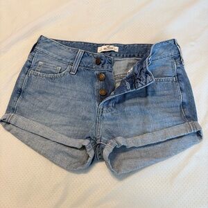Hollister Button Fly Denim Jean Shorts Size 0 Cuffed Hem 2” Inseam 9” Rise